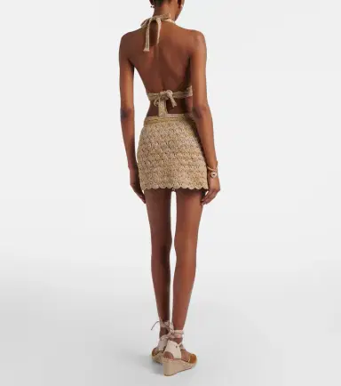 Valentino Open-knit linen-blend lamé miniskirt | Thumbnail 2 Valentino Open-knit linen-blend lamé miniskirt | Thumbnail 2