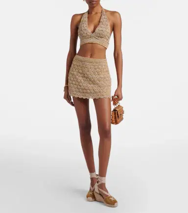 Valentino Open-knit linen-blend lamé miniskirt | Thumbnail 3 Valentino Open-knit linen-blend lamé miniskirt | Thumbnail 3