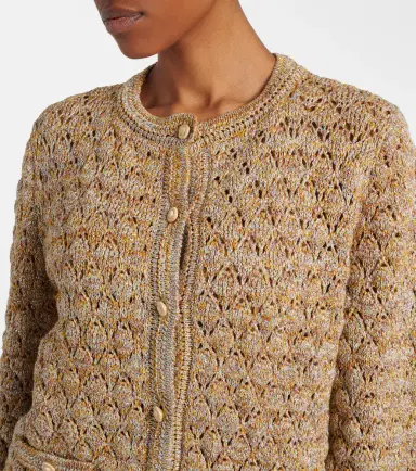 Valentino Open-knit linen-blend lamé cardigan | Thumbnail 2 Valentino Open-knit linen-blend lamé cardigan | Thumbnail 2