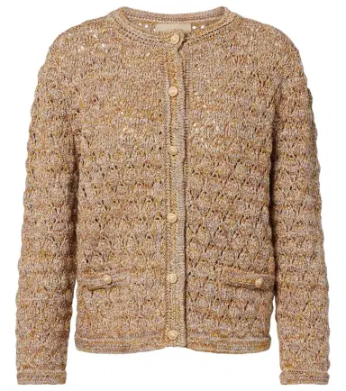 Valentino Open-knit linen-blend lamé cardigan | Thumbnail 1 Valentino Open-knit linen-blend lamé cardigan | Thumbnail 1
