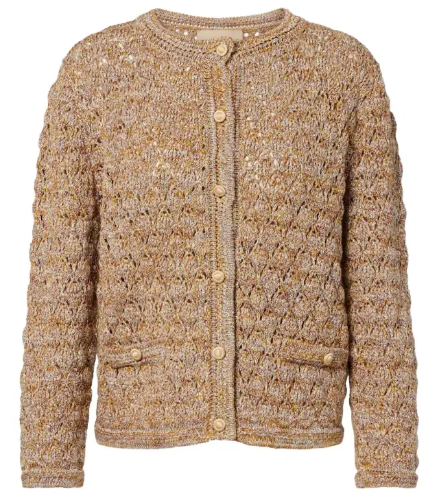 Valentino Open-knit linen-blend lamé cardigan