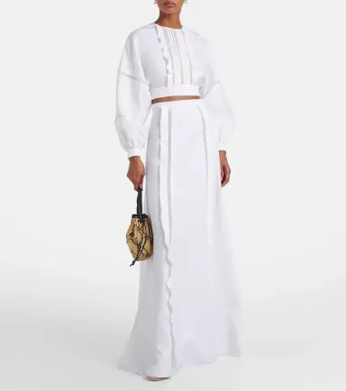 Valentino Lace-trimmed linen maxi skirt | Thumbnail 6