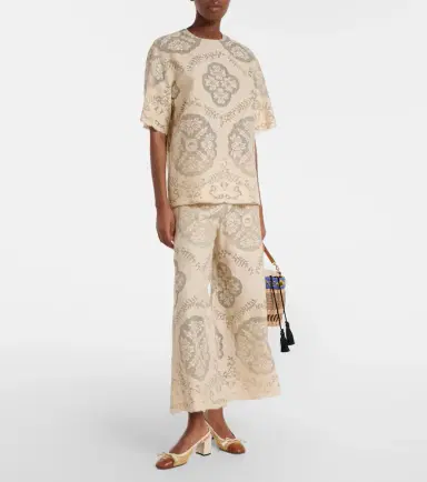 Valentino Embroidered cotton-blend wide-leg pants | Thumbnail 2 Valentino Embroidered cotton-blend wide-leg pants | Thumbnail 2
