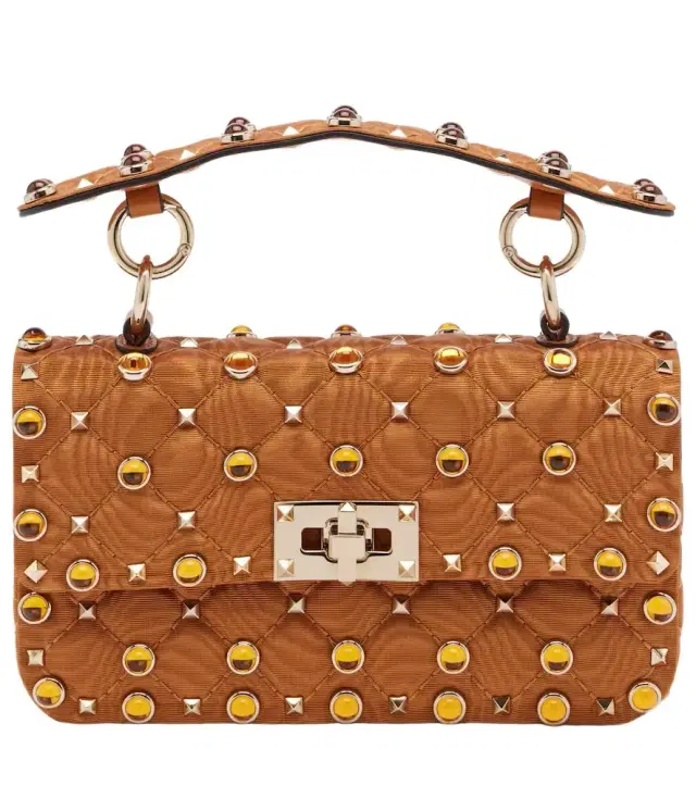 Rockstud Spike Small moiré top-handle bag