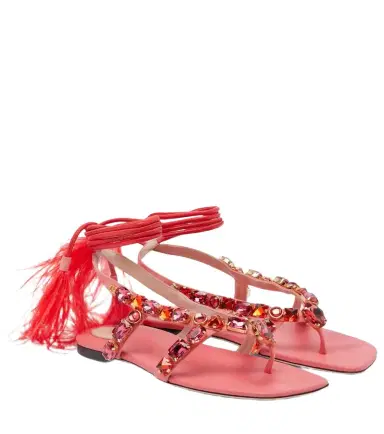 Valentino Garavani Embellished suede thong sandals | Thumbnail 1 Valentino Garavani Embellished suede thong sandals | Thumbnail 1