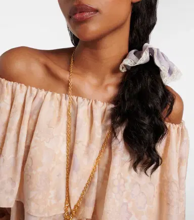 Chloé Chloé Lace-trimmed floral silk jacquard scrunchie | Thumbnail 3