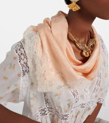 Chloé Chloé Embellished lace-trimmed silk jacquard scarf | Thumbnail 4