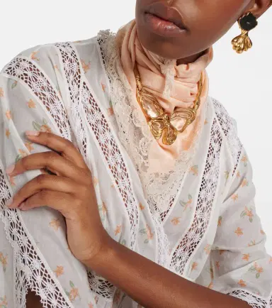Chloé Chloé Embellished lace-trimmed silk jacquard scarf | Thumbnail 5