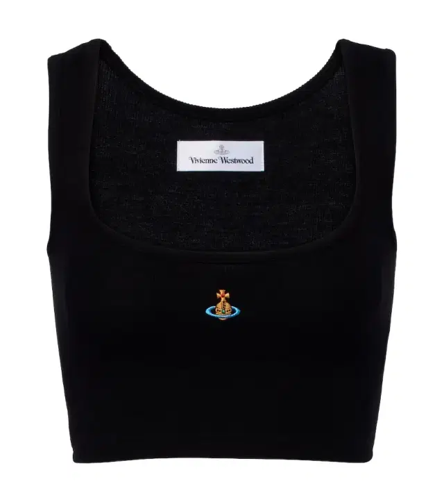 Orb ribbed-knit jersey crop top