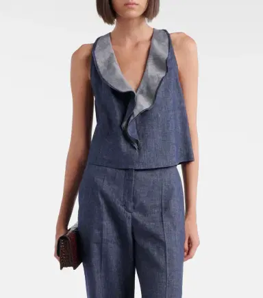 Dorothee Schumacher Fluid Denim ruffled crop top | Thumbnail 3