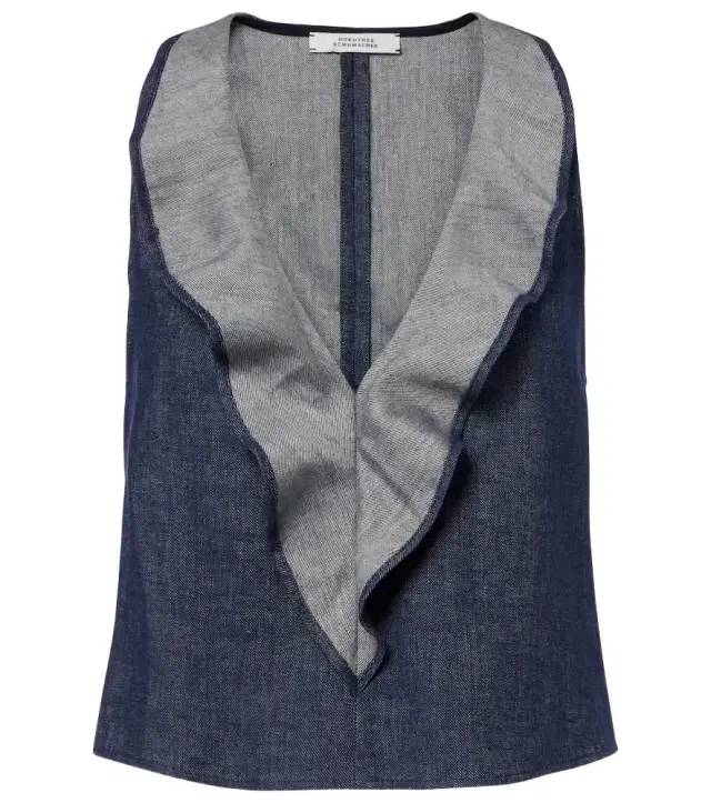 Dorothee Schumacher Fluid Denim ruffled crop top