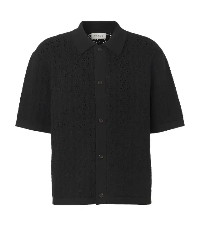 Crochet cotton-blend polo shirt