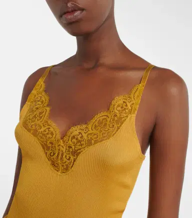 Saint Laurent Lace-trimmed ribbed-knit silk top | Thumbnail 2