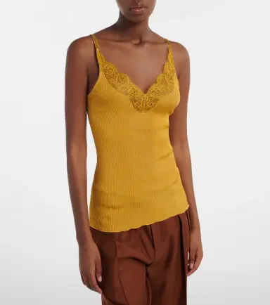 Saint Laurent Lace-trimmed ribbed-knit silk top | Thumbnail 4