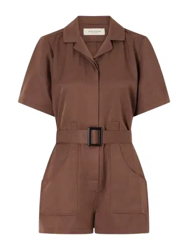 Giuliva Heritage Sienna Belted Silk And Linen-blend Playsuit | Thumbnail 1 Giuliva Heritage Sienna Belted Silk And Linen-blend Playsuit | Thumbnail 1