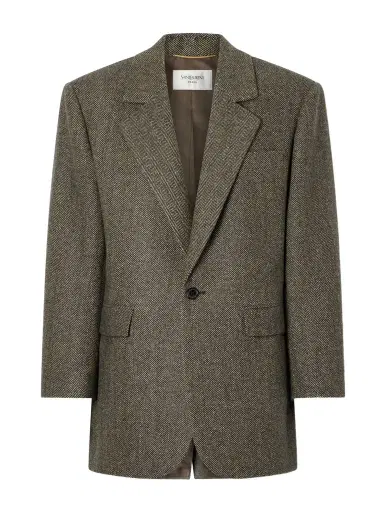 Saint Laurent Herringbone Wool And Silk-blend Blazer | Thumbnail 1 Saint Laurent Herringbone Wool And Silk-blend Blazer | Thumbnail 1