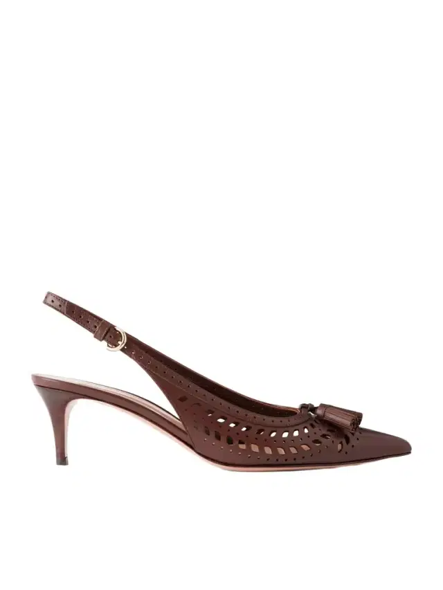 Gianvito Rossi 55 Laser-cut Leather Kitten Heel Slingback Pumps