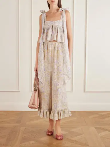 Chloé Ruffled Floral-print Silk-charmeuse Wide-leg Pants | Thumbnail 2 Chloé Ruffled Floral-print Silk-charmeuse Wide-leg Pants | Thumbnail 2