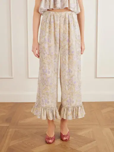 Chloé Ruffled Floral-print Silk-charmeuse Wide-leg Pants | Thumbnail 3 Chloé Ruffled Floral-print Silk-charmeuse Wide-leg Pants | Thumbnail 3