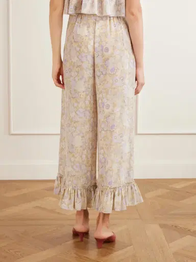 Chloé Ruffled Floral-print Silk-charmeuse Wide-leg Pants | Thumbnail 4 Chloé Ruffled Floral-print Silk-charmeuse Wide-leg Pants | Thumbnail 4