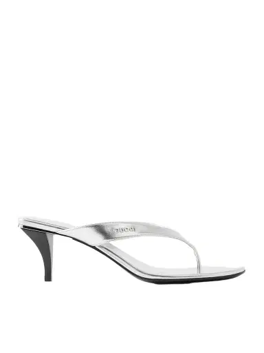 Gucci Vittoria Logo-embellished Metallic Leather Thong Sandals | Thumbnail 1