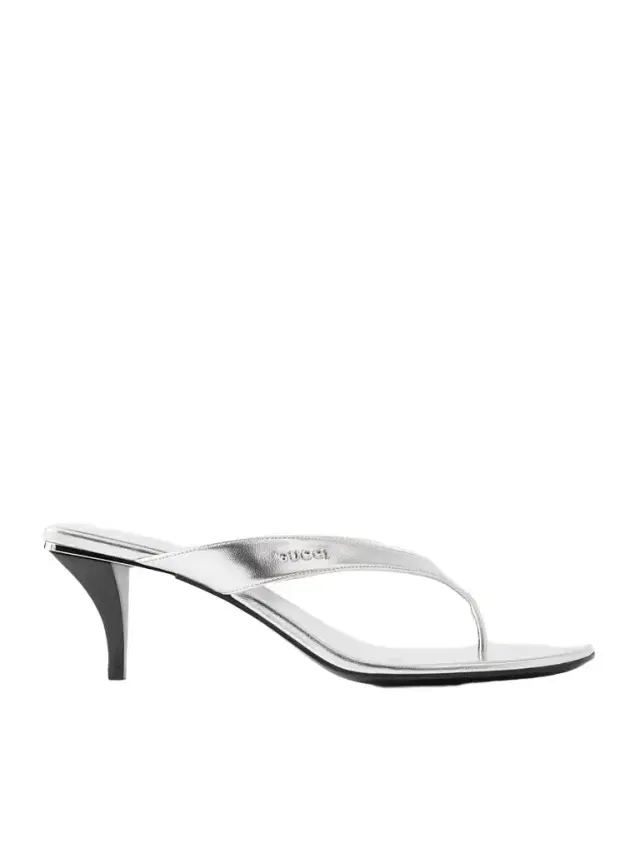 Vittoria Logo-embellished Metallic Leather Thong Sandals