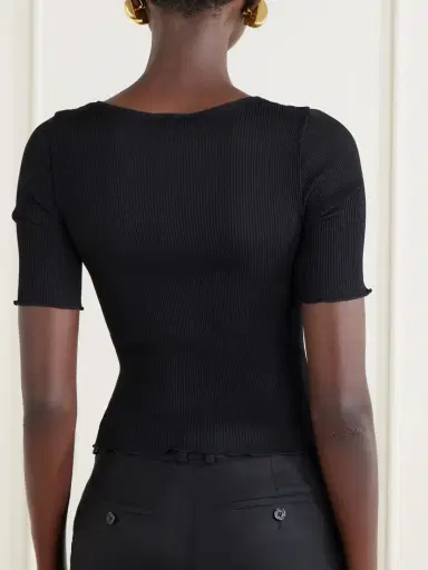 Saint Laurent Guipure Lace-trimmed Ribbed-silk T-shirt | Thumbnail 3 Saint Laurent Guipure Lace-trimmed Ribbed-silk T-shirt | Thumbnail 3