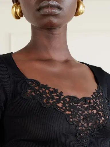 Saint Laurent Guipure Lace-trimmed Ribbed-silk T-shirt | Thumbnail 4 Saint Laurent Guipure Lace-trimmed Ribbed-silk T-shirt | Thumbnail 4