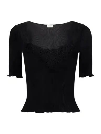 Saint Laurent Guipure Lace-trimmed Ribbed-silk T-shirt | Thumbnail 1 Saint Laurent Guipure Lace-trimmed Ribbed-silk T-shirt | Thumbnail 1