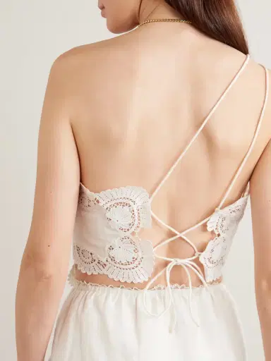 Posse Darya One-shoulder Lace-trimmed Linen And Cotton-blend Top | Thumbnail 3