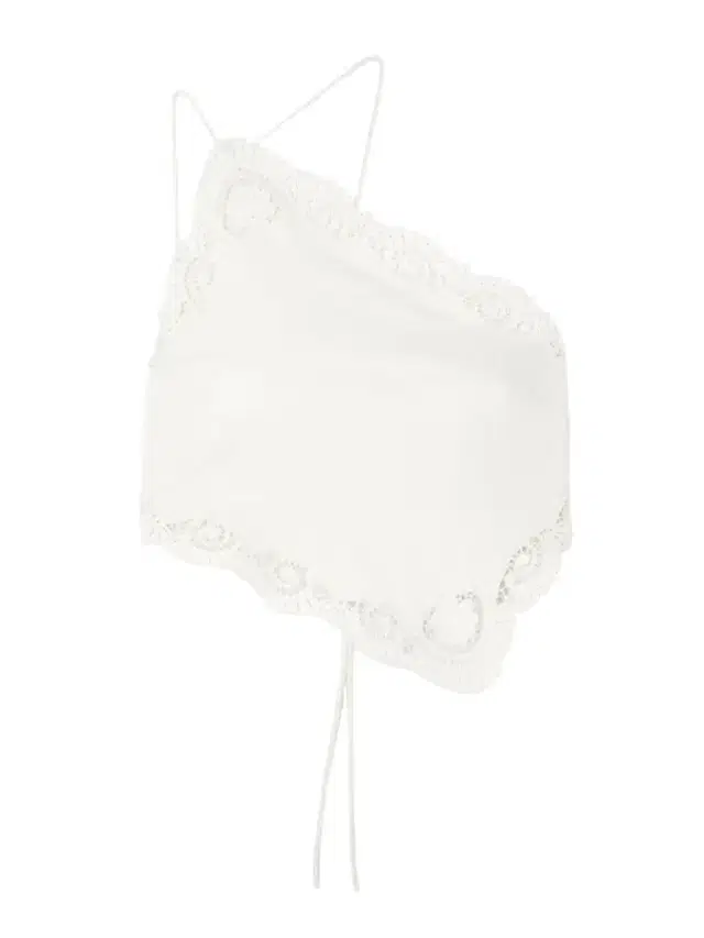 Posse Darya One-shoulder Lace-trimmed Linen And Cotton-blend Top