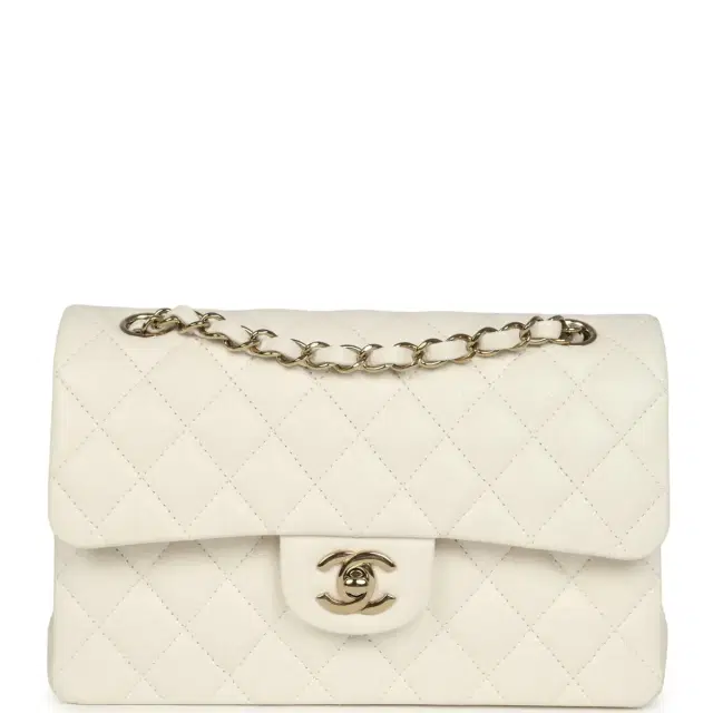 Chanel Chanel Small Classic Double Flap Bag White Shiny Caviar Light Gold Hardware