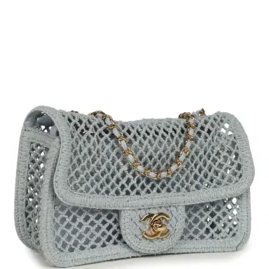 Chanel Chanel Small Coco Beach Macrame Flap Bag Light Blue Mesh Gold Hardware | Thumbnail 2