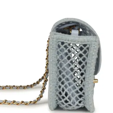 Chanel Chanel Small Coco Beach Macrame Flap Bag Light Blue Mesh Gold Hardware | Thumbnail 3