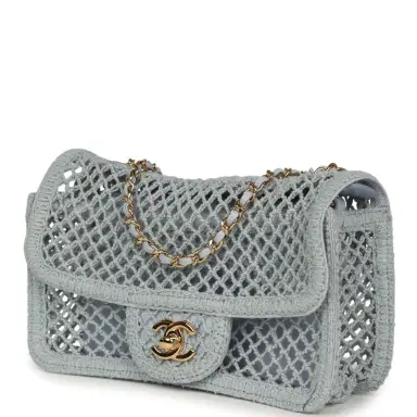 Chanel Chanel Small Coco Beach Macrame Flap Bag Light Blue Mesh Gold Hardware | Thumbnail 5