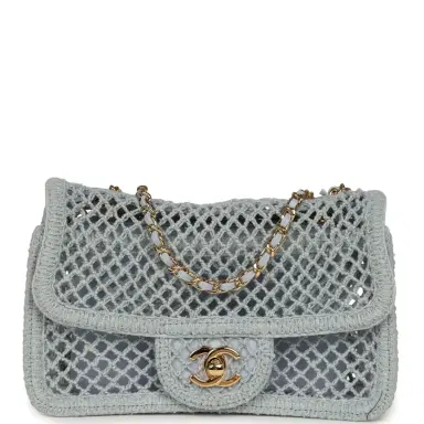 Chanel Chanel Small Coco Beach Macrame Flap Bag Light Blue Mesh Gold Hardware | Thumbnail 1