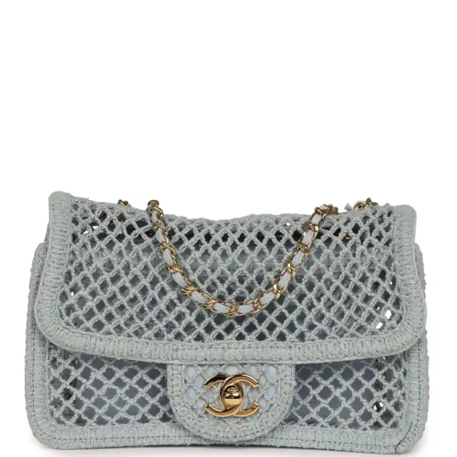 Chanel Chanel Small Coco Beach Macrame Flap Bag Light Blue Mesh Gold Hardware