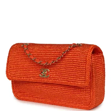 Chanel Chanel Small Coco Beach Small Flap Bag Orange Braided Raffia Gold Hardware | Thumbnail 5 Chanel Chanel Small Coco Beach Small Flap Bag Orange Braided Raffia Gold Hardware | Thumbnail 5