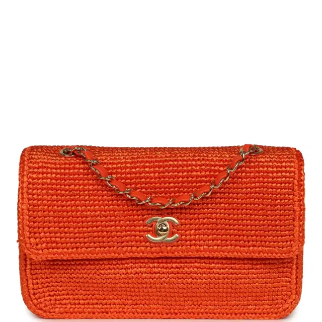 Chanel Chanel Small Coco Beach Small Flap Bag Orange Braided Raffia Gold Hardware