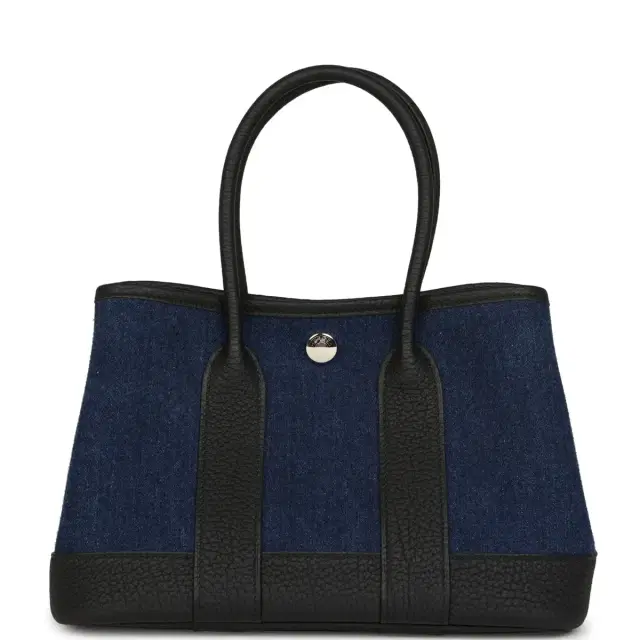 hermes Hermes Garden Party Neo 23 Denim Moyen and Black Negonda Palladium Hardware