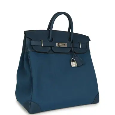 HERMÈS Hermes HAC Birkin 40 Bleu De Prusse Togo and Bleu Thalassa Militaire Canvas Palladium Hardware | Thumbnail 2 HERMÈS Hermes HAC Birkin 40 Bleu De Prusse Togo and Bleu Thalassa Militaire Canvas Palladium Hardware | Thumbnail 2