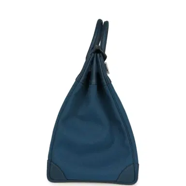 HERMÈS Hermes HAC Birkin 40 Bleu De Prusse Togo and Bleu Thalassa Militaire Canvas Palladium Hardware | Thumbnail 3 HERMÈS Hermes HAC Birkin 40 Bleu De Prusse Togo and Bleu Thalassa Militaire Canvas Palladium Hardware | Thumbnail 3