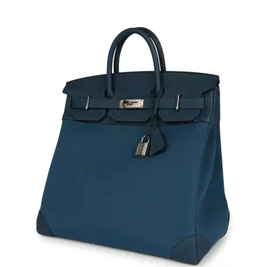 HERMÈS Hermes HAC Birkin 40 Bleu De Prusse Togo and Bleu Thalassa Militaire Canvas Palladium Hardware | Thumbnail 5 HERMÈS Hermes HAC Birkin 40 Bleu De Prusse Togo and Bleu Thalassa Militaire Canvas Palladium Hardware | Thumbnail 5