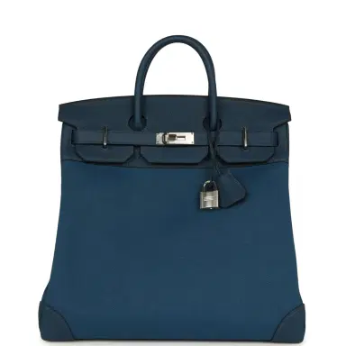 HERMÈS Hermes HAC Birkin 40 Bleu De Prusse Togo and Bleu Thalassa Militaire Canvas Palladium Hardware | Thumbnail 1 HERMÈS Hermes HAC Birkin 40 Bleu De Prusse Togo and Bleu Thalassa Militaire Canvas Palladium Hardware | Thumbnail 1