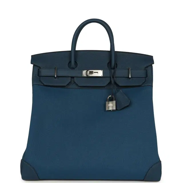 HERMÈS Hermes HAC Birkin 40 Bleu De Prusse Togo and Bleu Thalassa Militaire Canvas Palladium Hardware