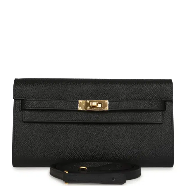 hermes Hermes Kelly Wallet To Go Black Epsom Gold Hardware