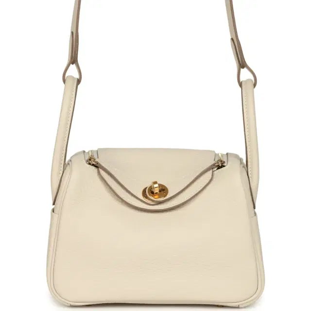 hermes Hermes Mini Lindy II Craie Clemence Gold Hardware