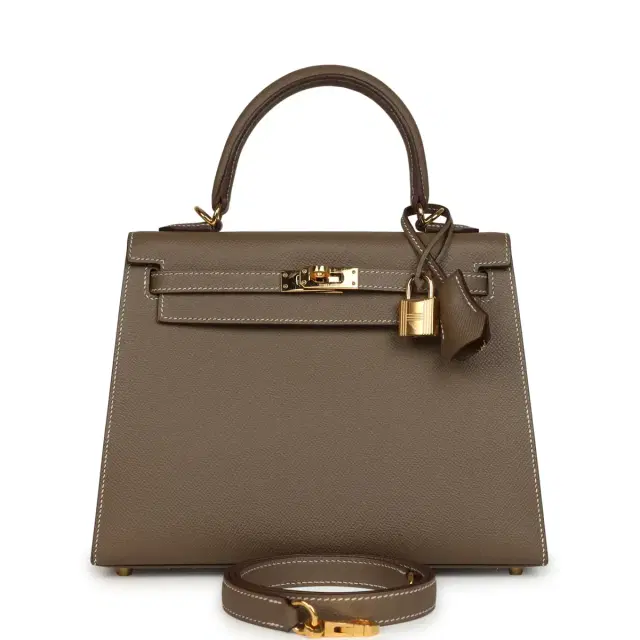 hermes Pre-owned Hermes Kelly Sellier 25 Etoupe Epsom Gold Hardware