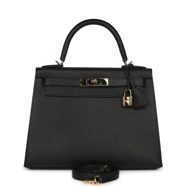 hermes Pre-owned Hermes Special Order (HSS) Kelly Sellier 28 Black Chevre Mysore Permabrass Hardware