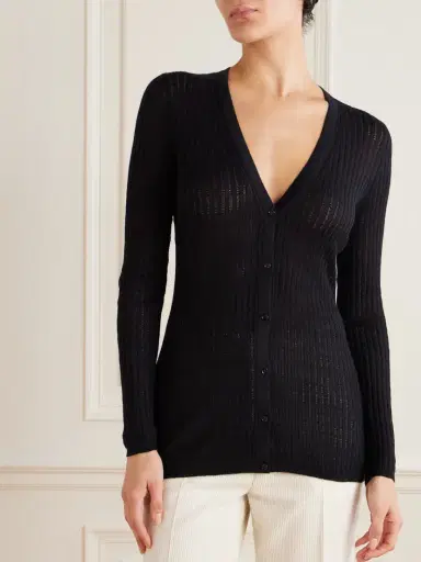 Gabriela Hearst Emma Pointelle Knit Cardigan in Black Cashmere Silk | Thumbnail 3 Gabriela Hearst Emma Pointelle Knit Cardigan in Black Cashmere Silk | Thumbnail 3